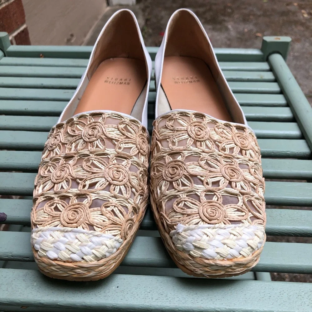 Stuart Weitzman  Cream White Leather/Straw Wedge - Picture 3 of 9